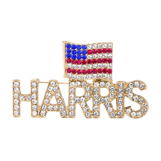 Harris brooch US flag crystal pin